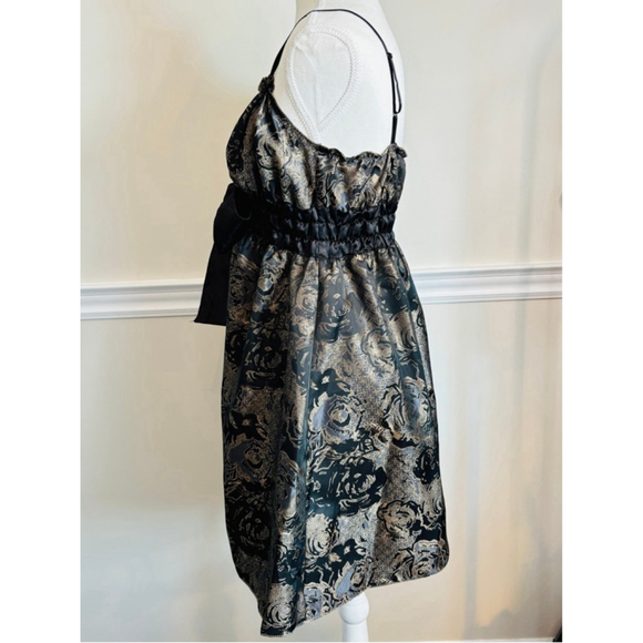 Womens Small Black and Gold Floral Mini Dress Studio M Bella Swan Fairy Goth - Picture 3 of 11